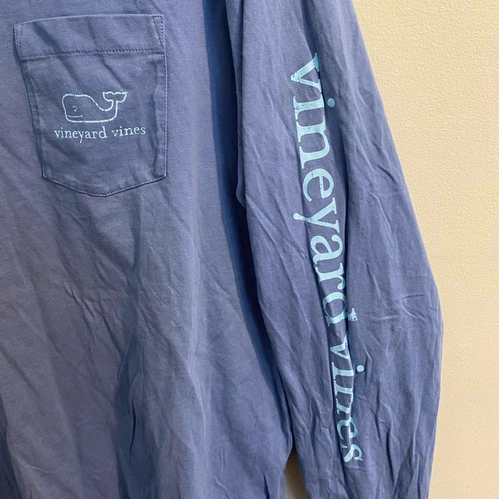 Men's Blue Vineyard Vines Whale Logo Classic Long Sleeve Pocket Tee Size‎ Large
